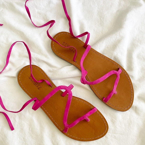Strappy Sandals Magenta Flat Sandals Flat Sandals Fuchsia Pink Sandals Uk Magenta Pink Faux Suede Cut Out Slip  On Flat Mules